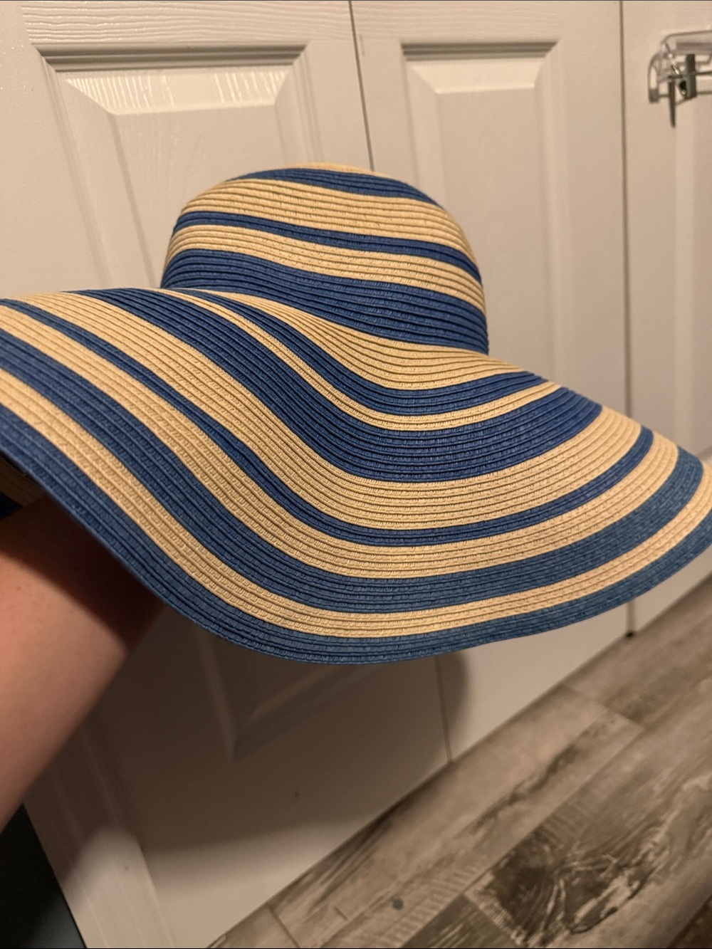 Chico's Blue and Cream Striped Wide Brim Sun Hat